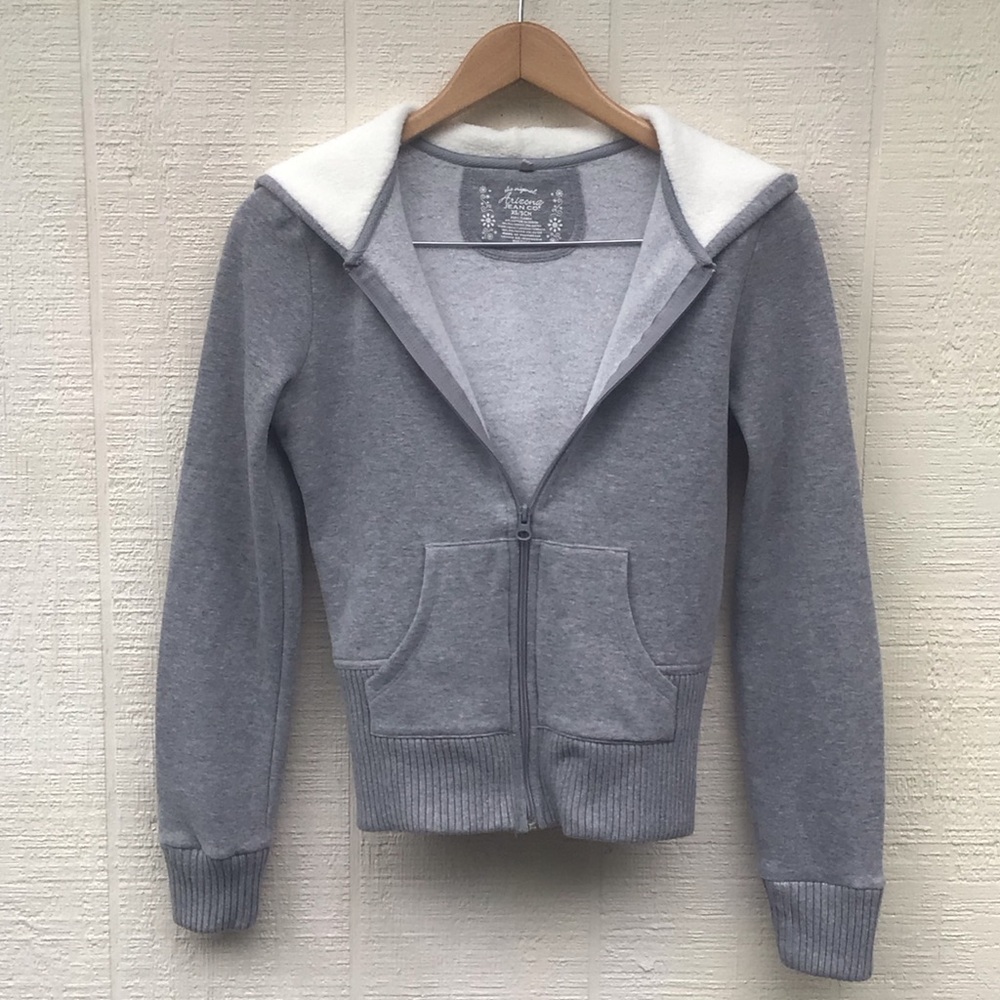 Y2K vintage Arizona Jean Gray cropped Hoodie with faux Sherpa cardigan sweater